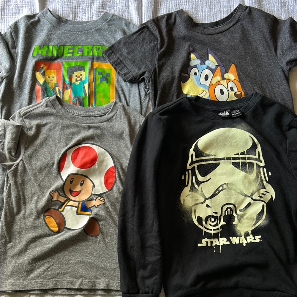 Graphic Shirts Bundle - Minecraft, Bluey, Mario, Star Wars